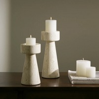 Minimalist Marble Candle Holder – Travertine Stone Taper Candlestick thumbnail 1