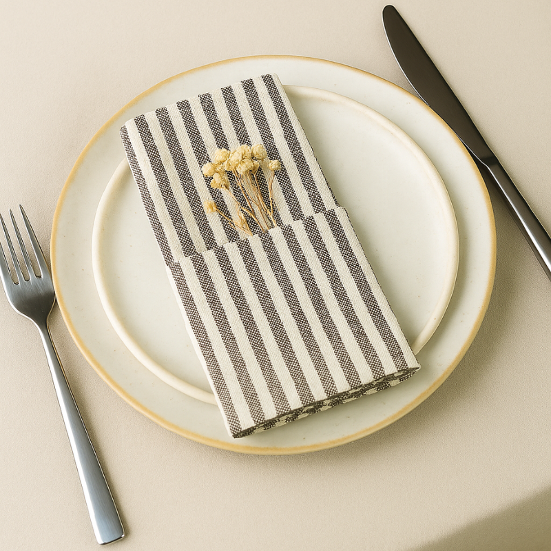 Linen-Cotton Napkins – Striped Artisan Dinner Cloths & Placemats - Set of 12 — image 5