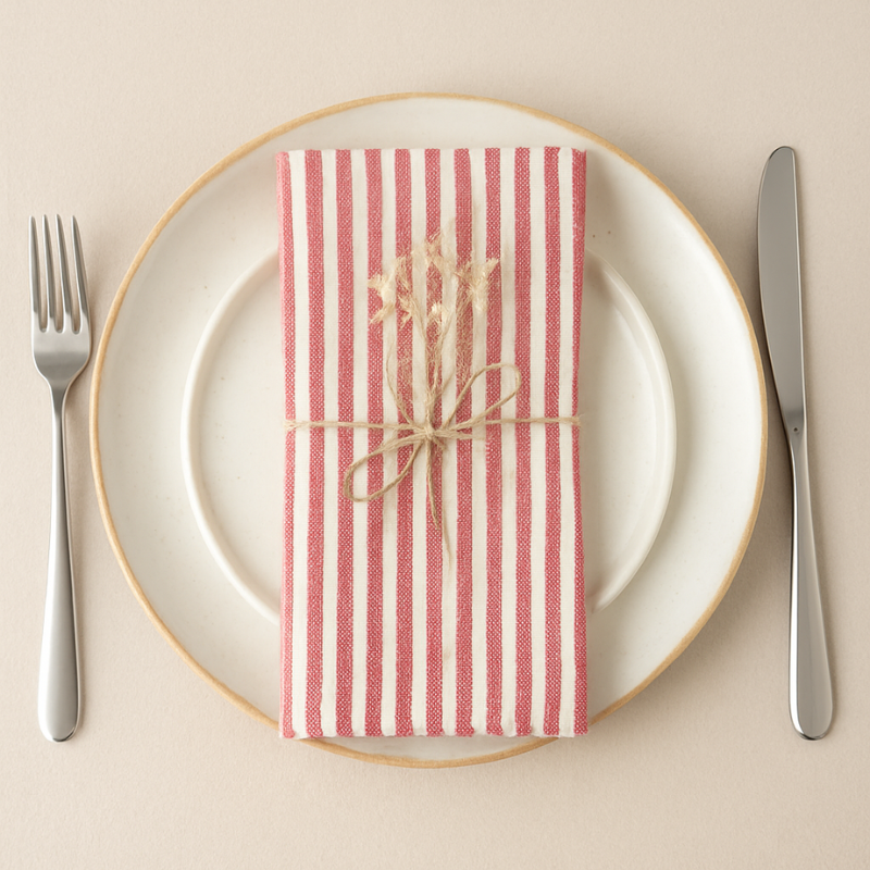Linen-Cotton Napkins – Striped Artisan Dinner Cloths & Placemats - Set of 12 — image 6