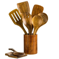 Acacia Wooden Kitchen Utensils Set – Spoons, Holder & Spoon Rest 9-Piece thumbnail 1