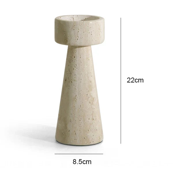 Minimalist Marble Candle Holder – Travertine Stone Taper Candlestick