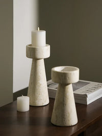 Minimalist Marble Candle Holder – Travertine Stone Taper Candlestick thumbnail 3